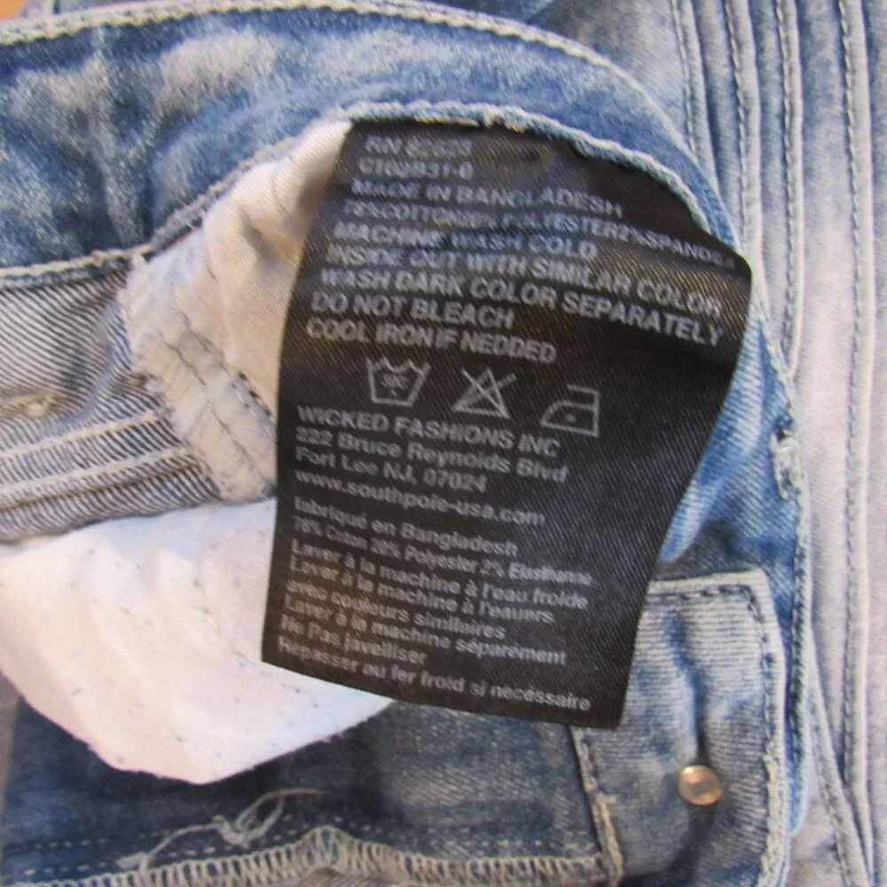 Southpolo Skinny Distressed Moto Biker Acid Wash Denim Jeans 32x32‎